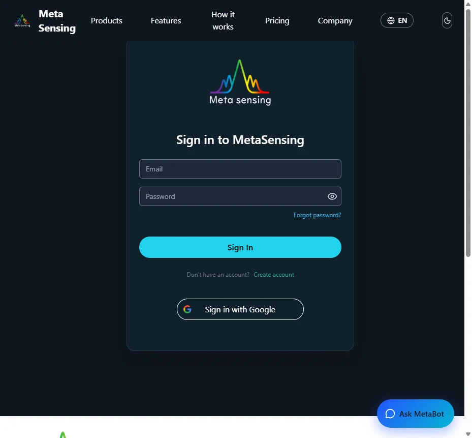 MetaSpectraBot public sign-in page
